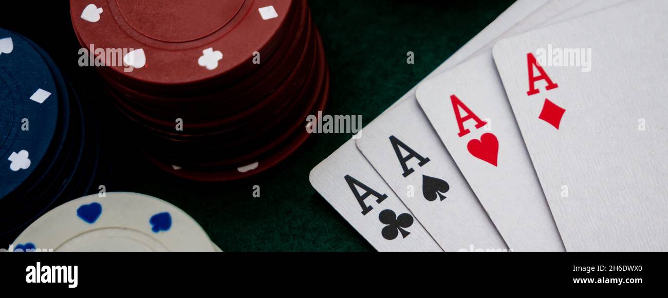 bandeau web table de jeu de poker, quatre as Banque D'Images