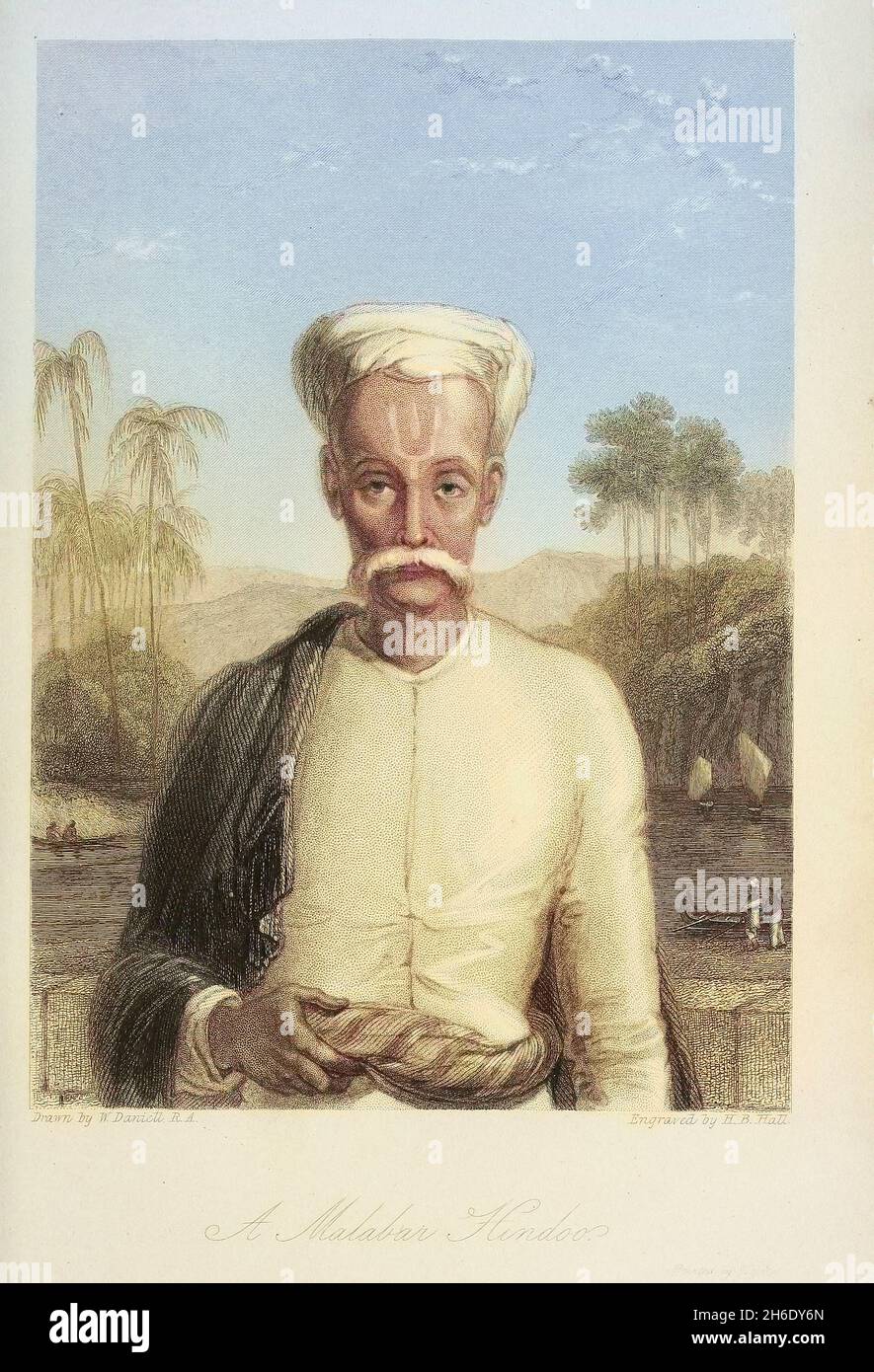 Machine coloriait Un Malabar Hindoo dans le livre « The Oriental Annual, or, Scenes in India » du rév. Hobart Caunter publié par Edward Bull, Londres 1838 gravures de dessins de William Daniell Banque D'Images