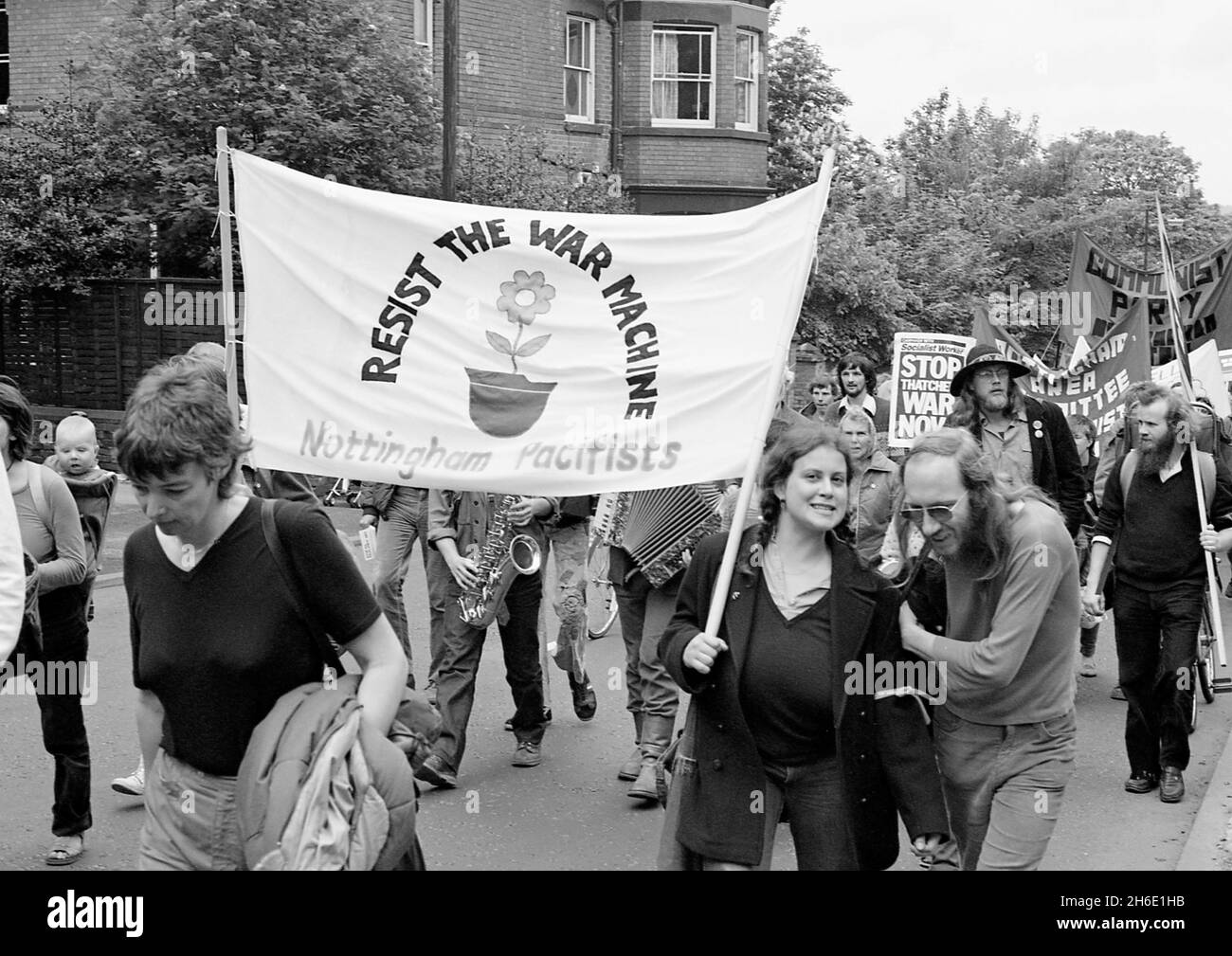 Démo de guerre anti Falklands, Nottingham, Royaume-Uni 1982 Banque D'Images