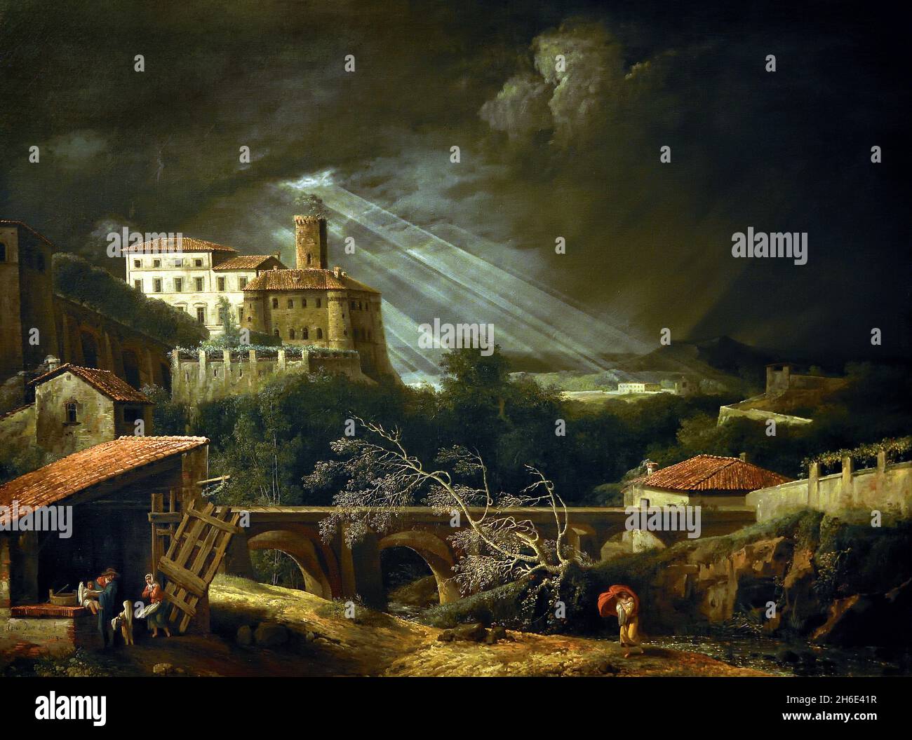 Le château de Collegno pendant une tempête par Jules Cesar Denis van Loo 1743-1821, Italie, italien, Banque D'Images
