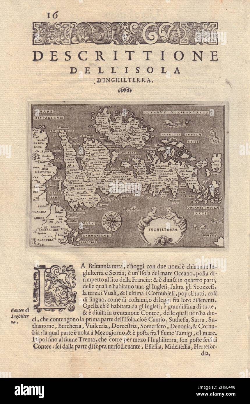 Descrittione dell'Isola d'Inghilterra.PORCACCHI carte de l'Angleterre des îles Britanniques 1590 Banque D'Images