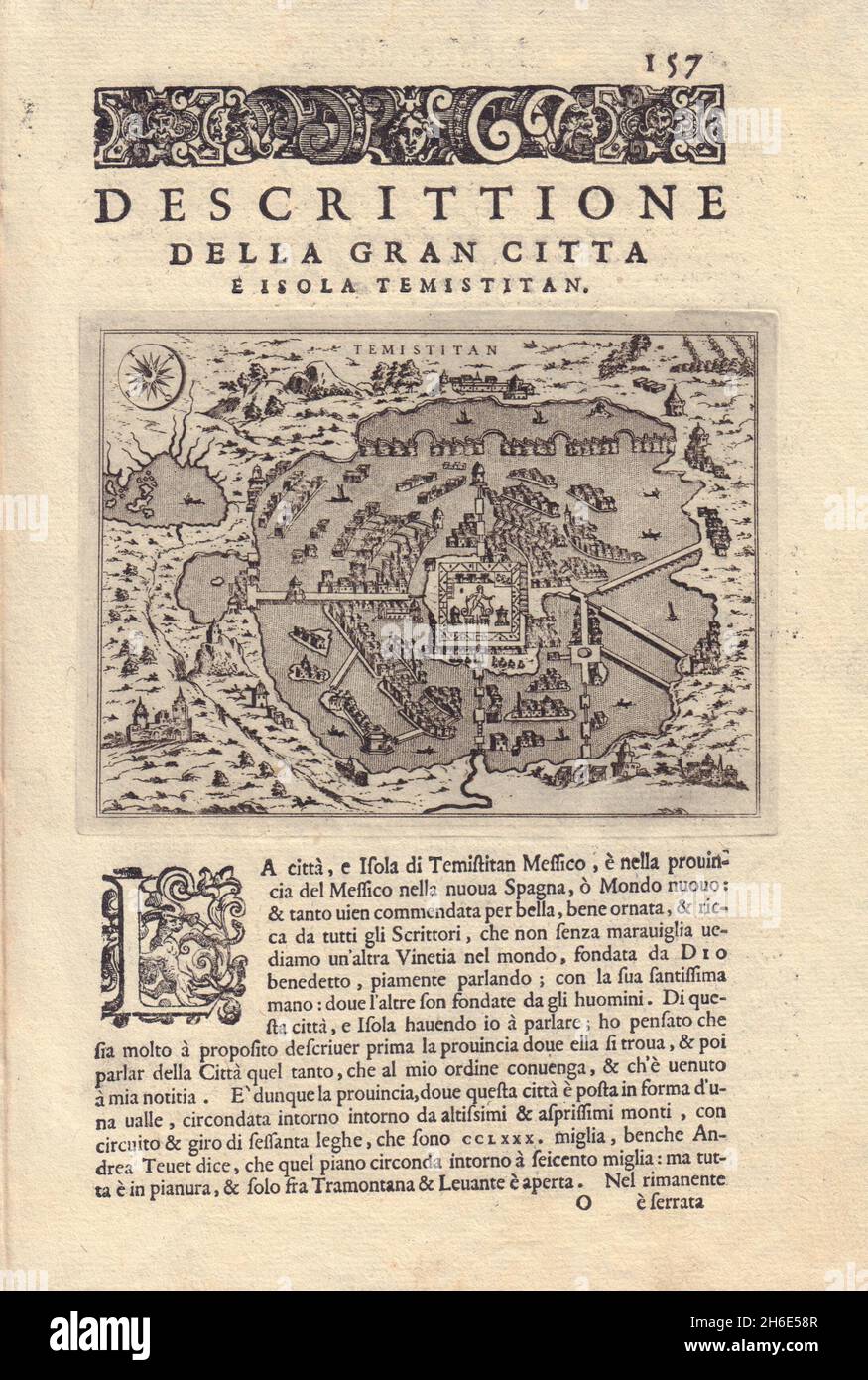 Description…Del Temistitan.PORCACCHI.Tenochtitlan Mexico City 1590 ancienne carte Banque D'Images