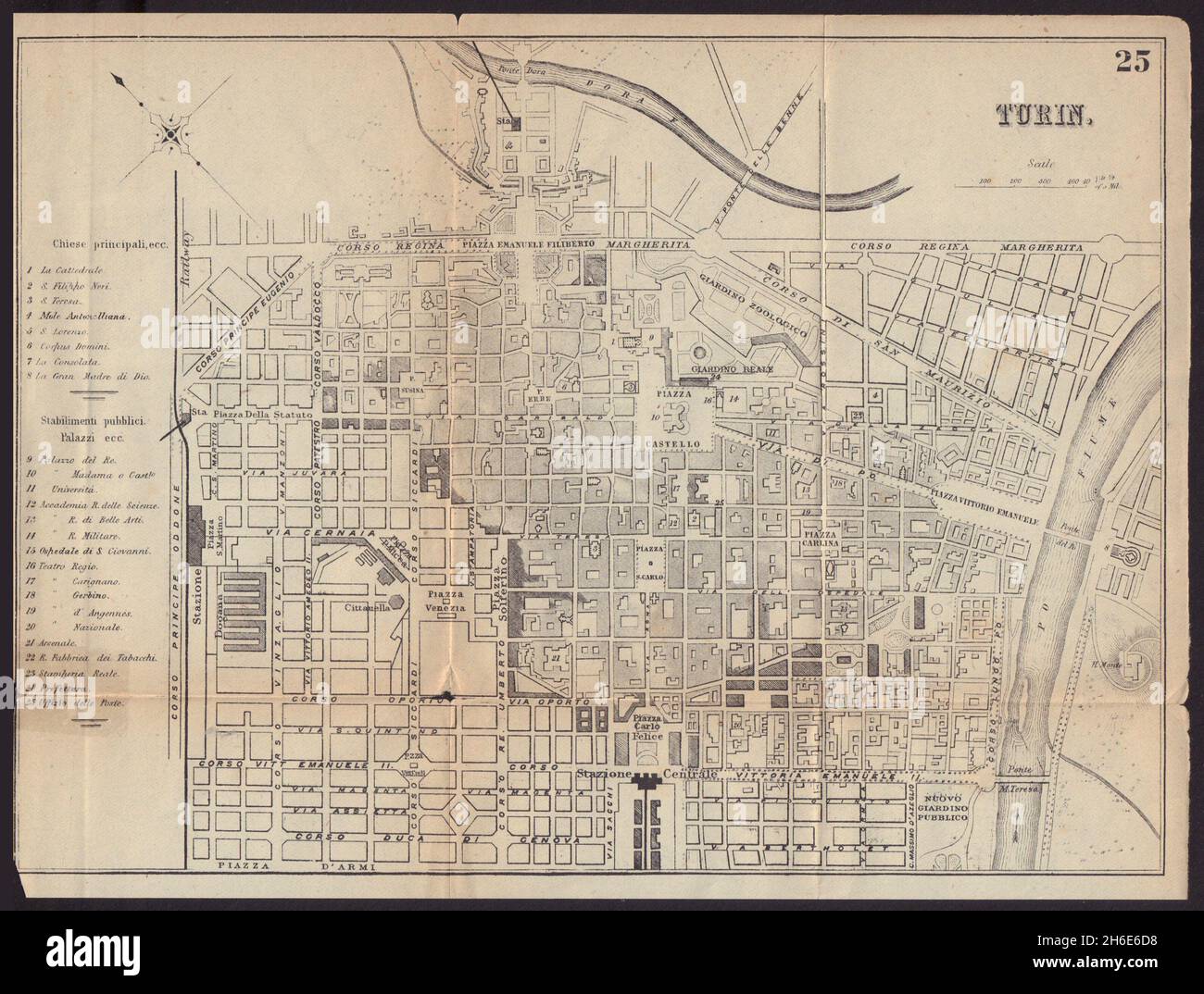 TURIN TORINO plan de ville antique plan de la ville.Italie.BRADSHAW c1898 ancien Banque D'Images