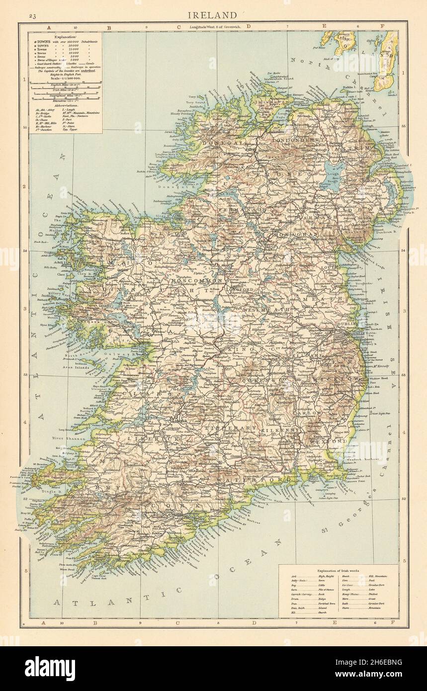 Irlande.LE TABLEAU DE plan DE CARTE ANTIQUE TIMES 1895 Banque D'Images
