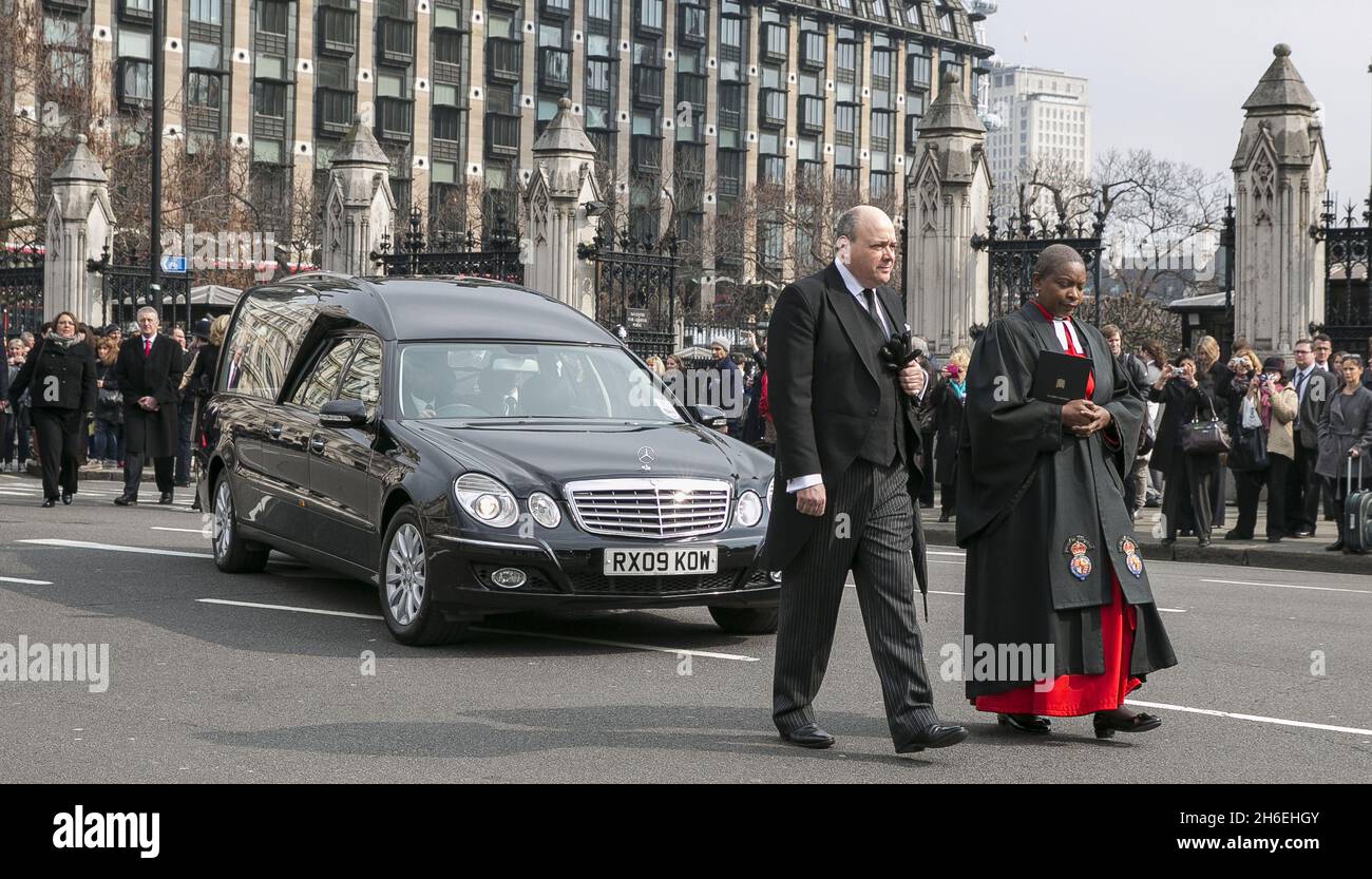 Le service funéraire de la légende du travail Tony Benn a eu lieu aujourd'hui à l'église St Margare à Westminster. Banque D'Images