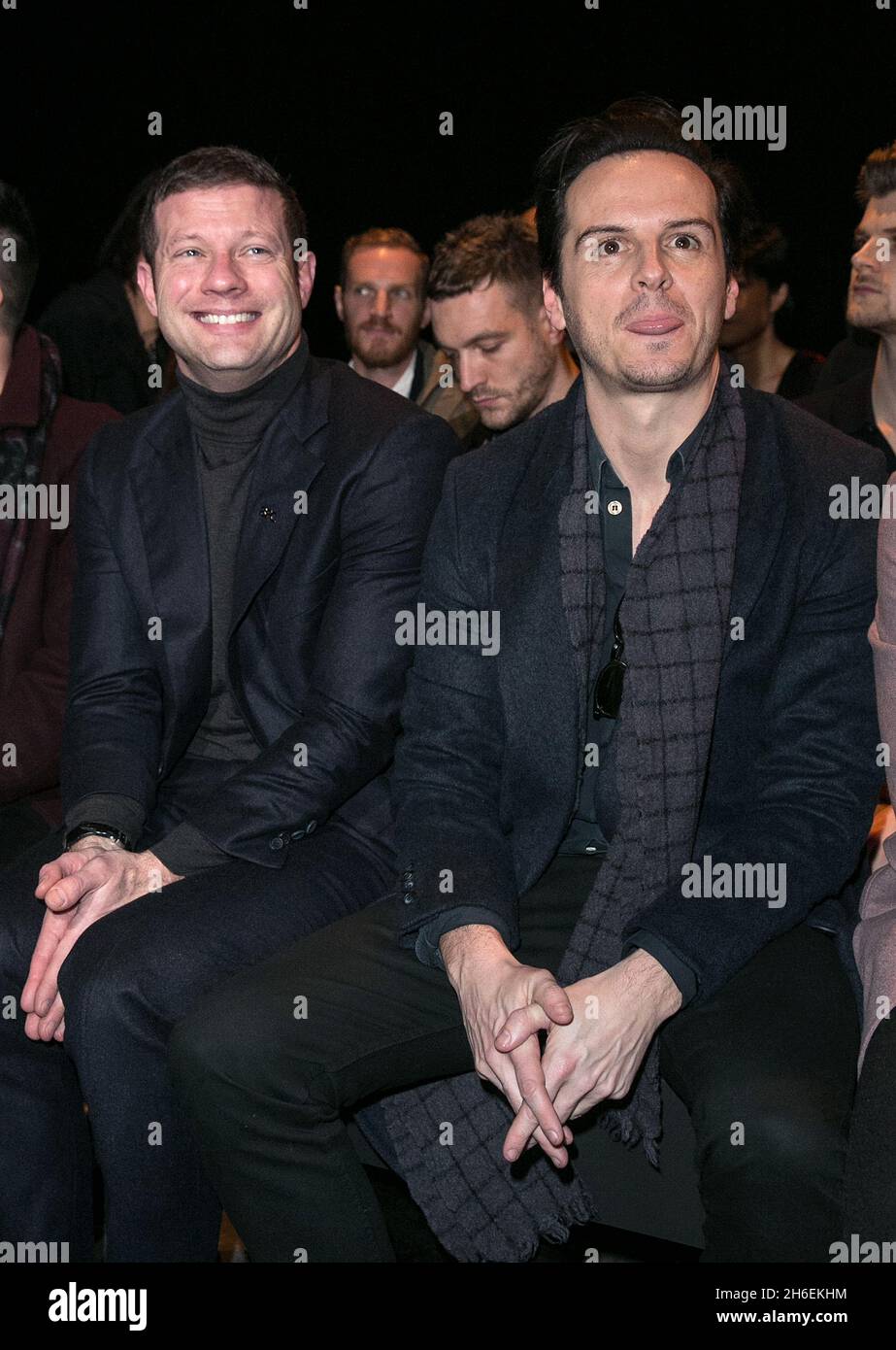 Dermot O'Leary et la star James Bond Andrew Scott pendant le salon Topman pendant les collections de Londres : Men 2015. Banque D'Images