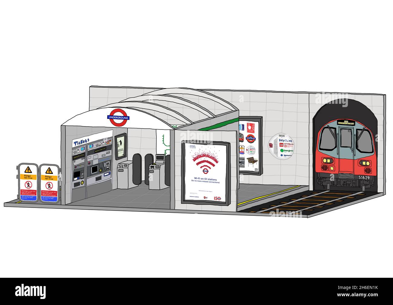 Camilla Barnard, sculpteur et illustratrice, a créé, avec l'aide de Gunter Luck, concepteur et bâtisseur, une station de métro en bois de Londres Banque D'Images