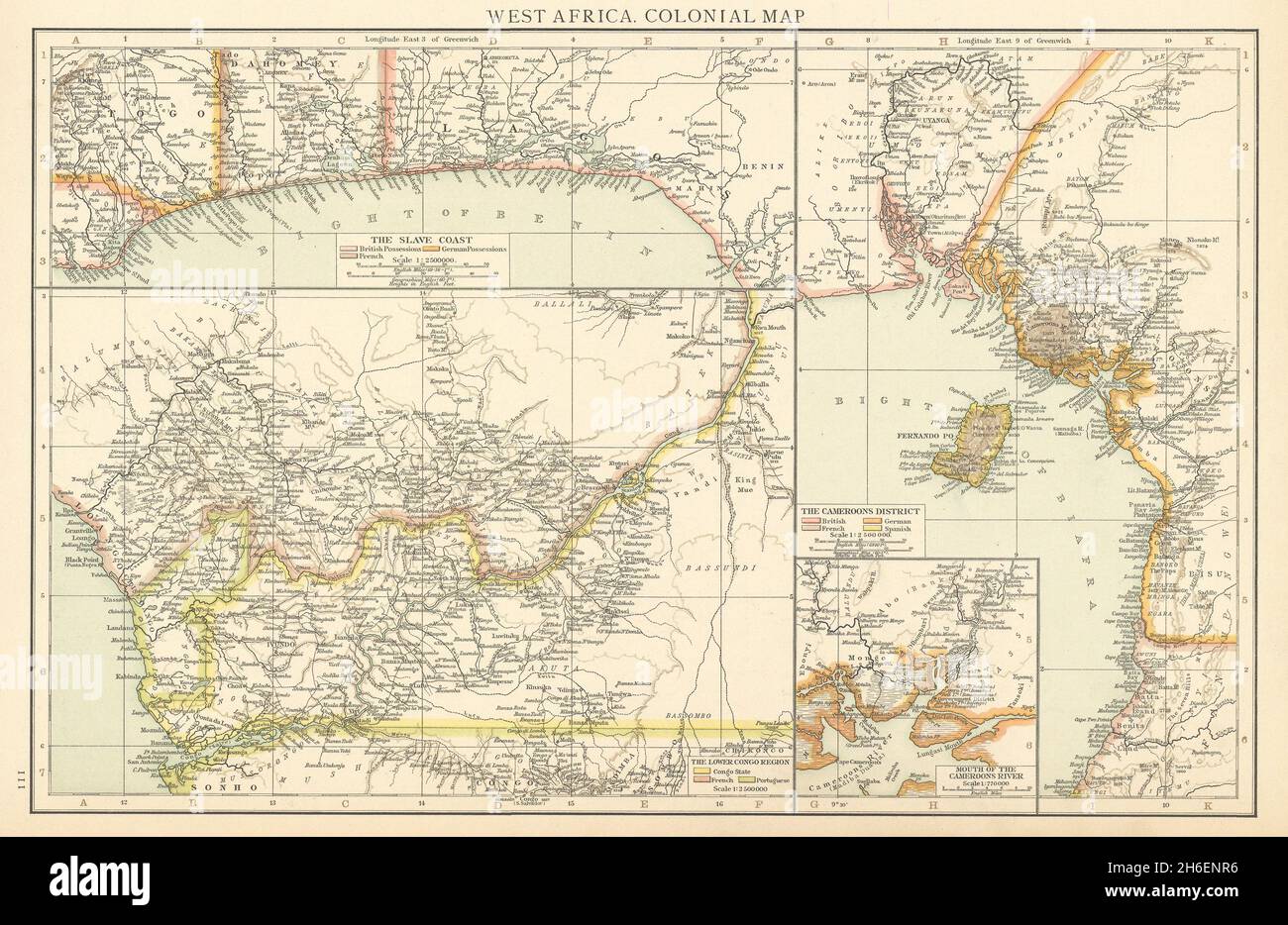 Colonial Afrique de l'Ouest.Nigeria Cameroun Congo.Allemand britannique.CARTE TIMES 1895 Banque D'Images