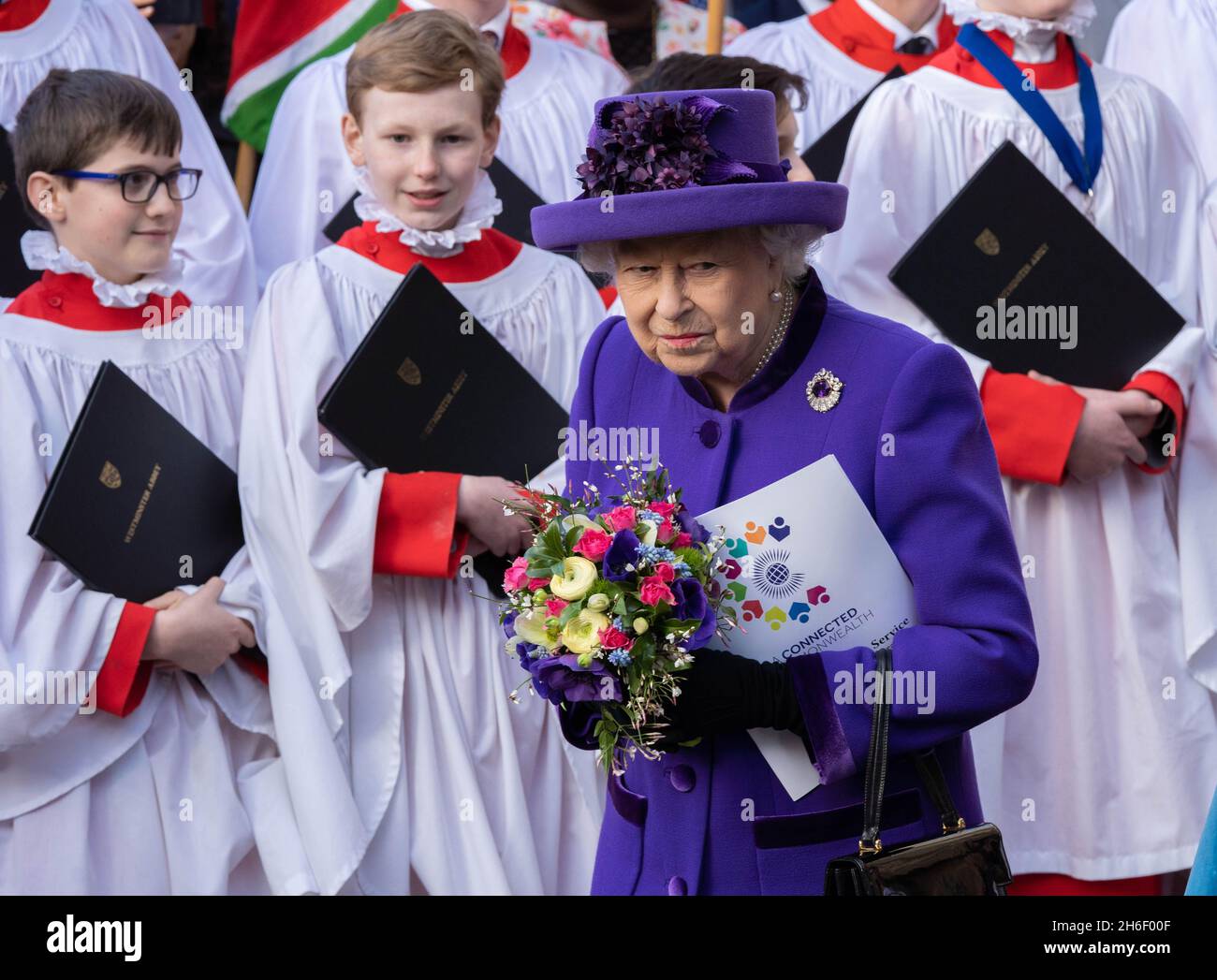 La Reine assiste au service du Commonwealth à l'abbaye de Westminster le jour du Commonwealth Banque D'Images