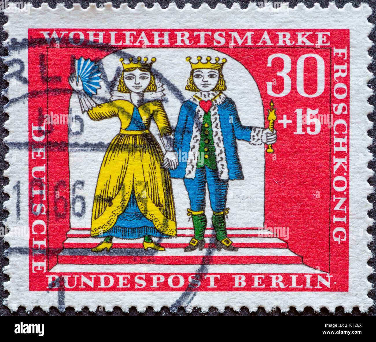 ALLEMAGNE, Berlin - VERS 1966: Timbre-poste d'Allemagne, Berlin montrant une photo du conte de fées des Frères Grimm: Le roi de la grenouille.Avec TH Banque D'Images