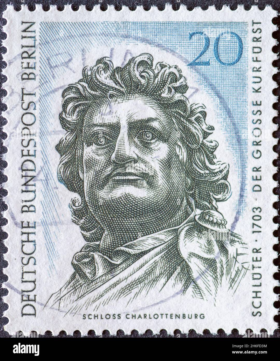 ALLEMAGNE, Berlin - VERS 1967 un timbre-poste de l'Allemagne, Berlin montrant le chef du Grand électeur (statue équestre) par Andreas Schlueter.Texte Banque D'Images