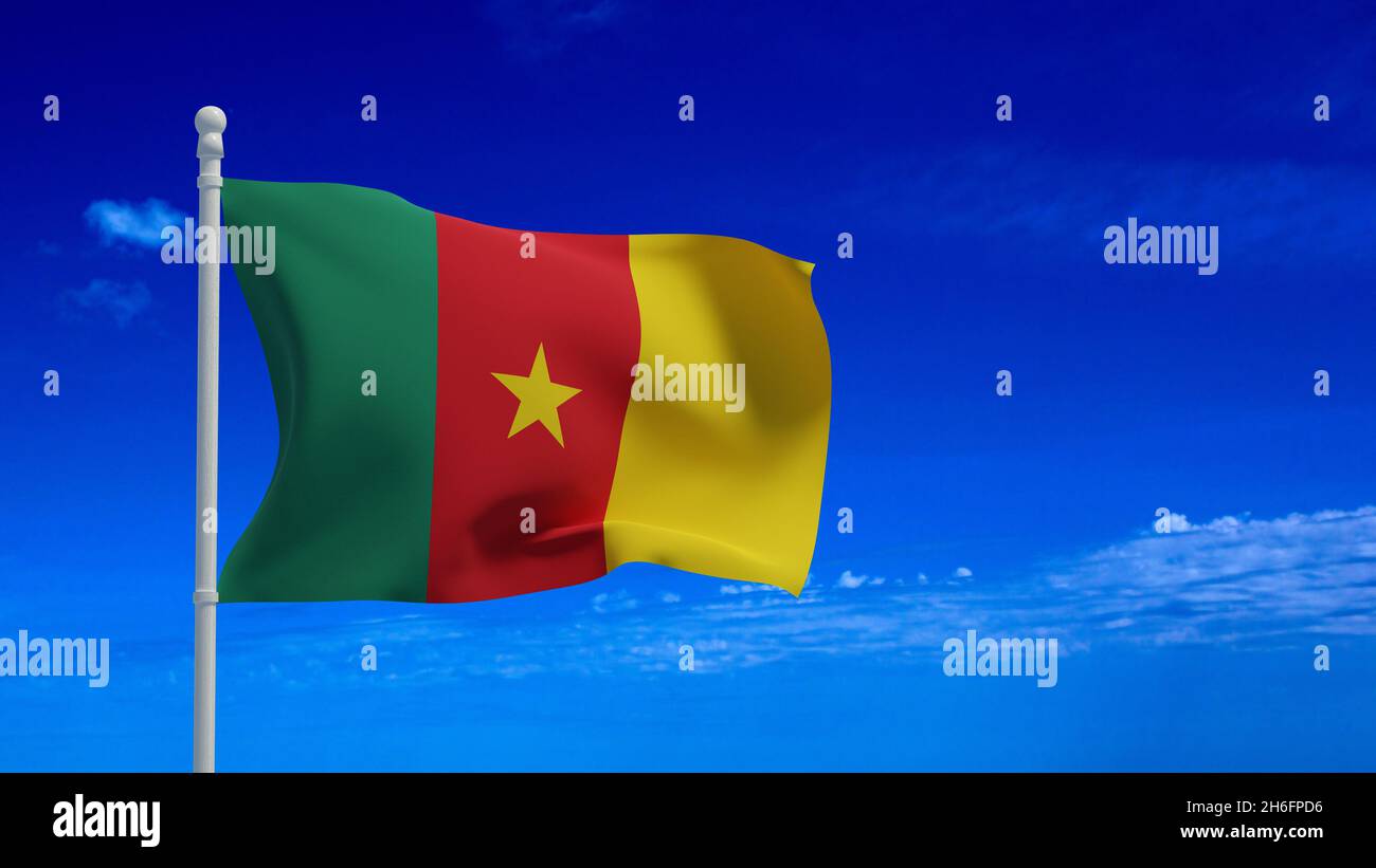 Drapeau national de la République du Cameroun, agitant dans le vent.Rendu 3d, CGI Banque D'Images