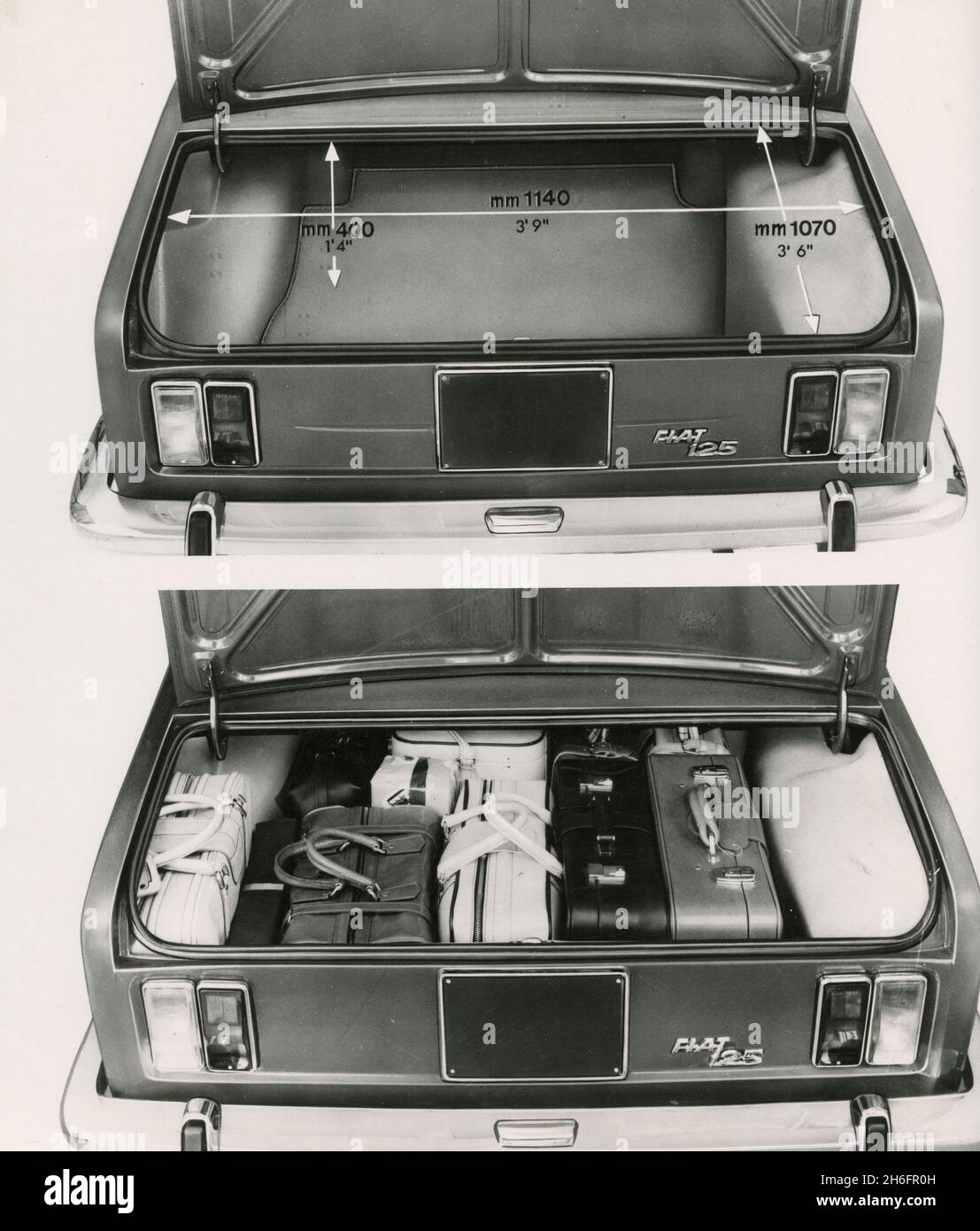À l'intérieur du coffre de la berline FIAT 125 quatre portes, Italie 1967 Banque D'Images