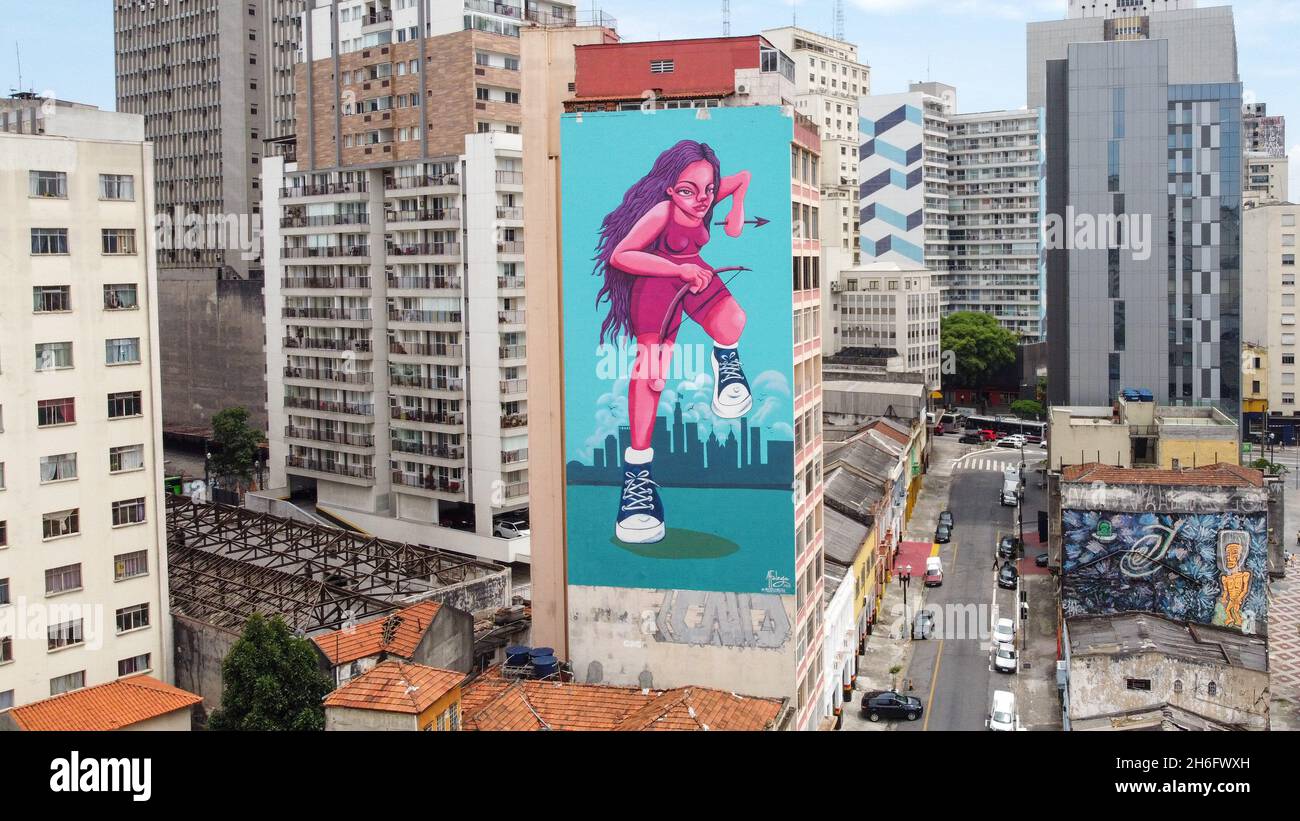 15 novembre 2021, São Paulo, São Paulo, Brésil : Mural Mulher Correria de l'artiste Carolina Folego qui fait partie du Street Art Museum (Credit image: © William Volcov/ZUMA Press Wire) Banque D'Images