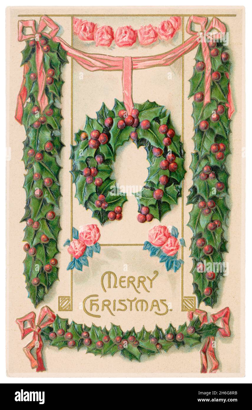 Carte postale victorienne de Noël vintage Banque D'Images
