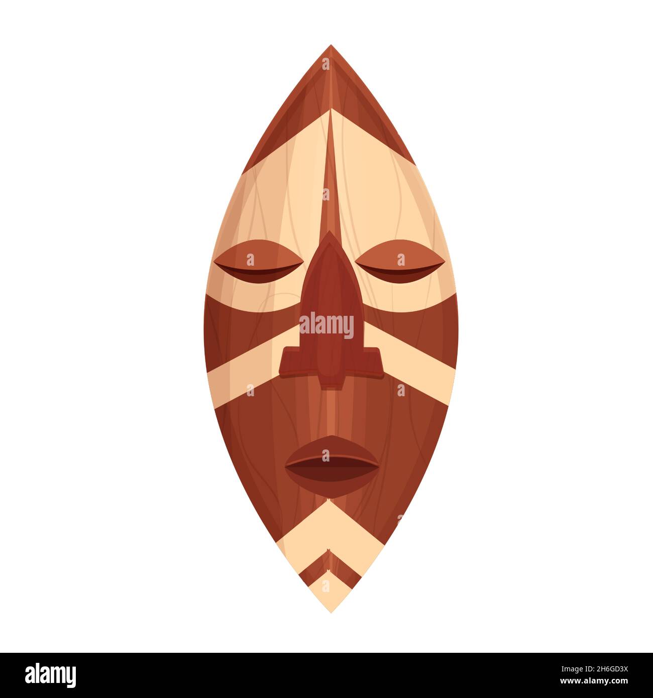 Masque en bois tribal africain, visage totémique, avatar aborigin de style dessin animé isolé sur fond blanc.Objets détaillés.Illustration vectorielle Illustration de Vecteur