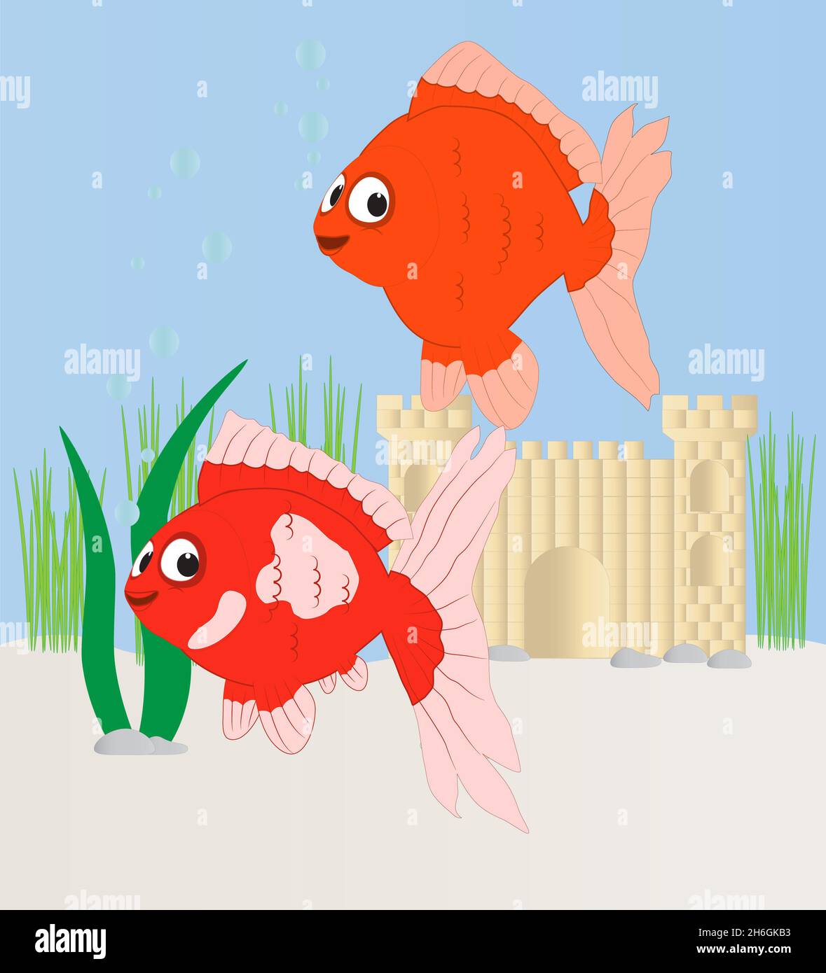 Dessin animé de deux sympathiques poissons rouges Banque D'Images