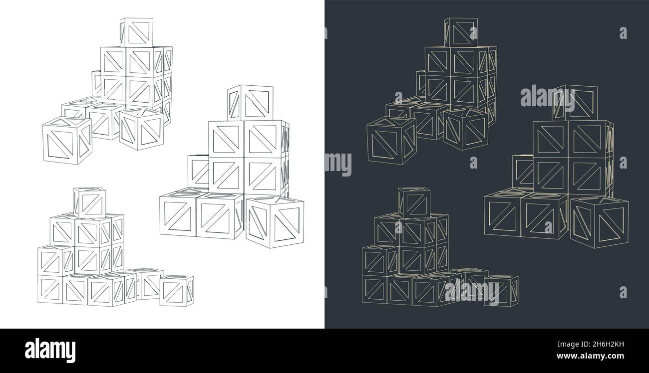 Illustration vectorielle stylisée d'esquisses de caisses en bois Illustration de Vecteur