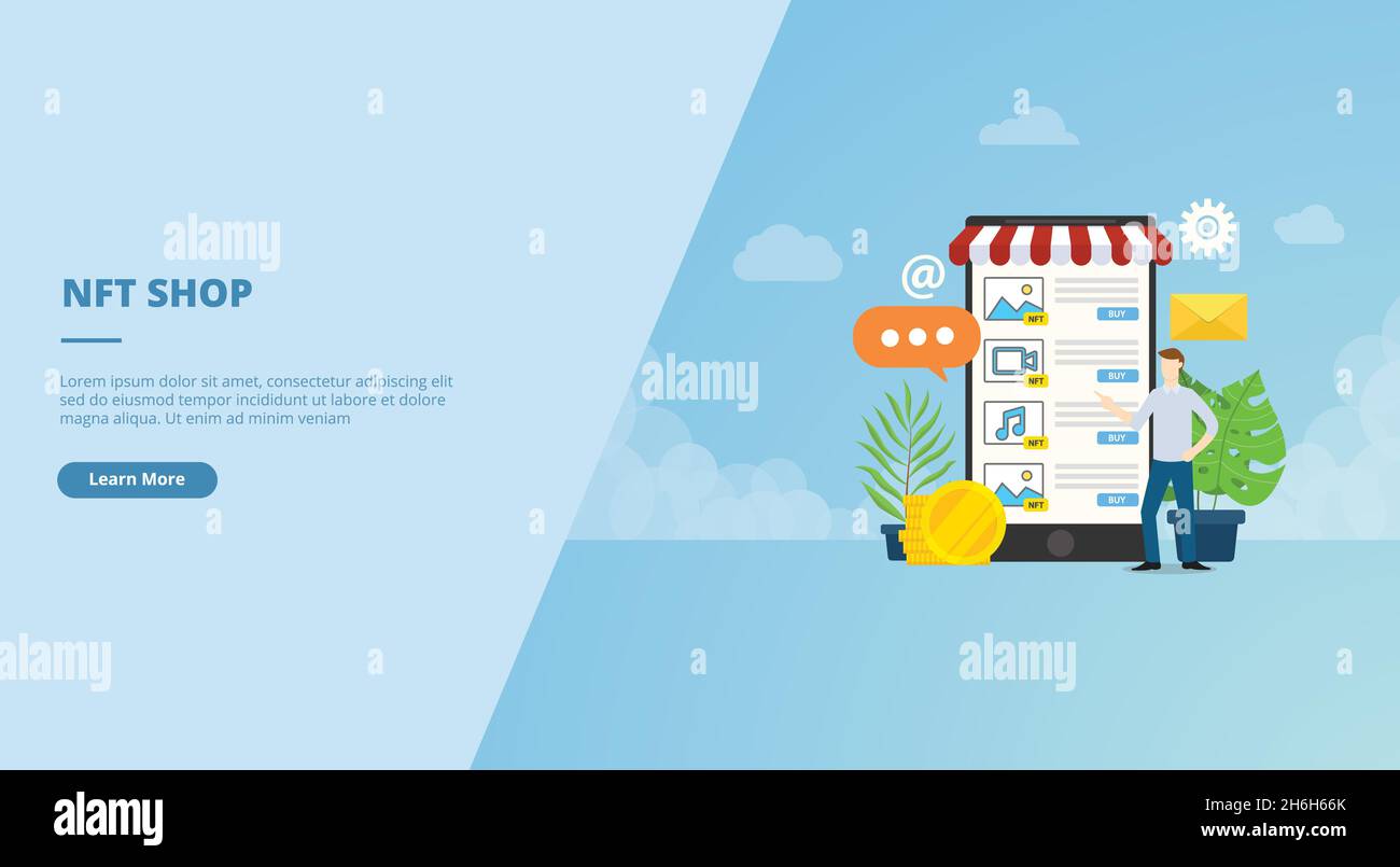 nft digital crypto store vendeur pour concepteur pour site web de renvoi page d'accueil modèle bannière ou diapositive présentation illustration vectorielle Banque D'Images