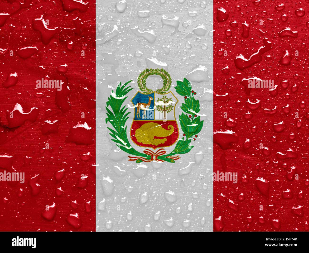 Drapeau du Pérou avec gouttes de pluie Banque D'Images