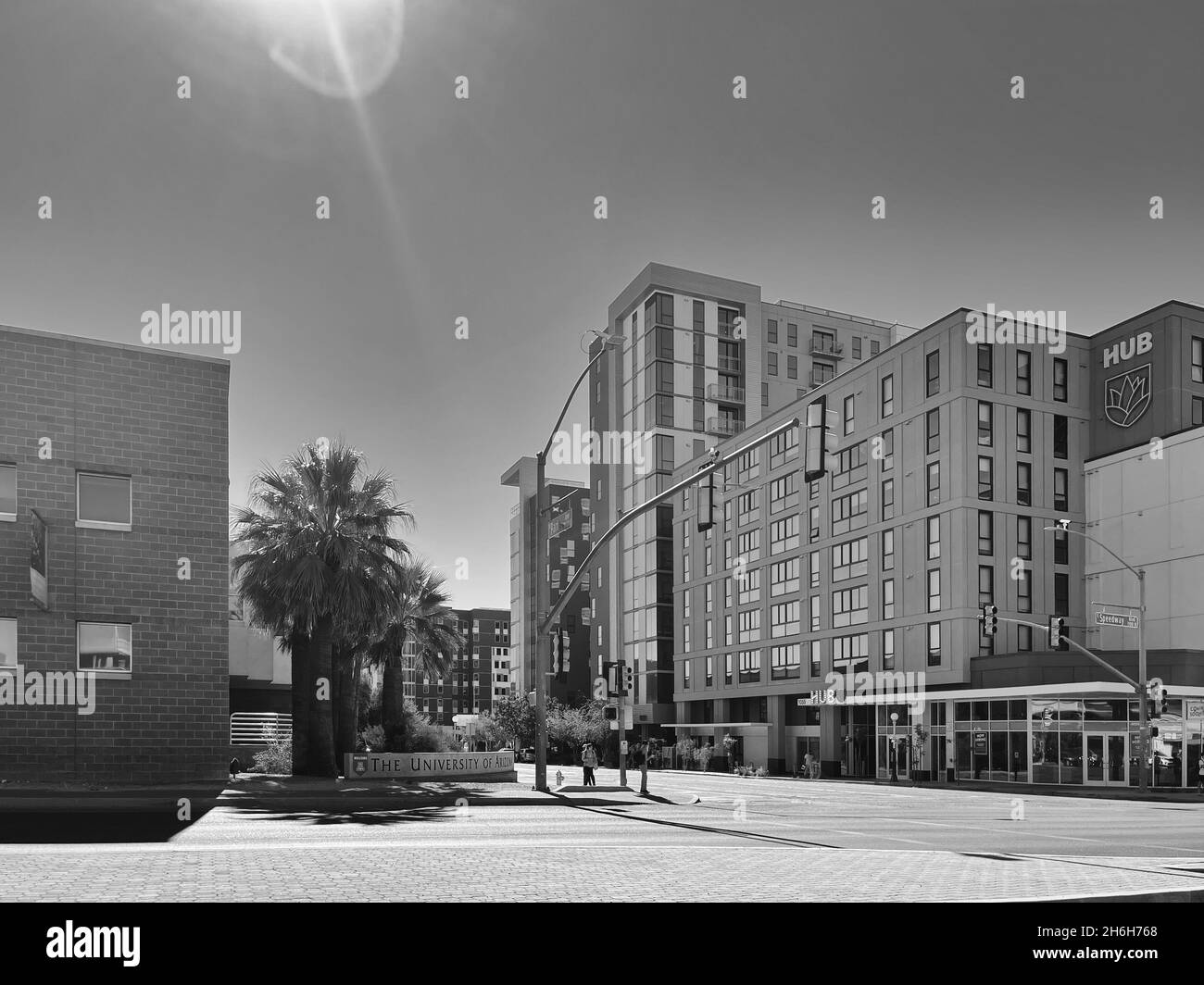 Bâtiments modernes à Tucson, près de l'Université de l'Arizona, noir et blanc. Banque D'Images