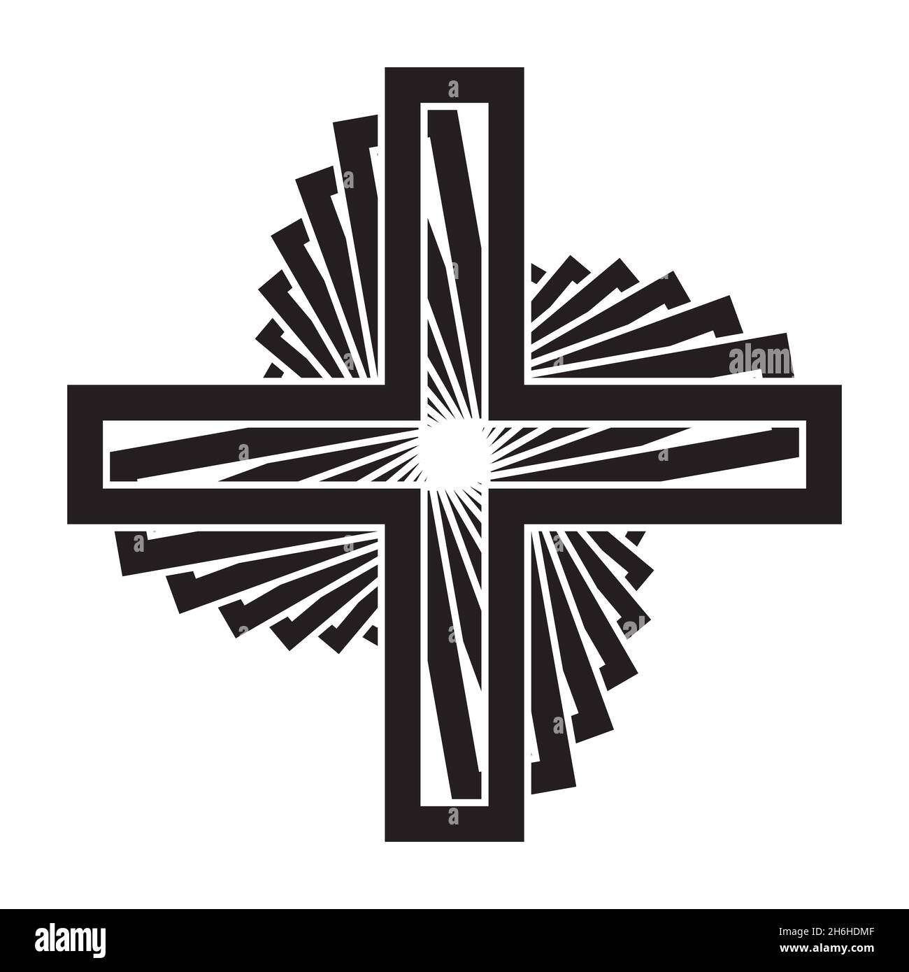 Une croix noire et blanche dans une spirale en arrière-plan Banque D'Images