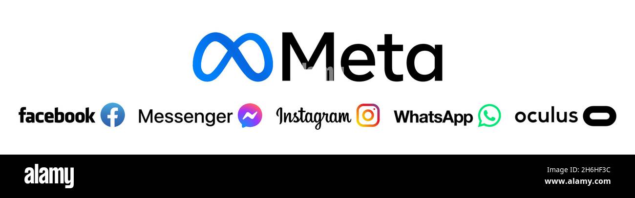 Meta Platforms, Inc. C'est l'organisation mère de Facebook, Messenger, Instagram, WhatsApp et Oculus.Logo au format vectoriel Illustration de Vecteur