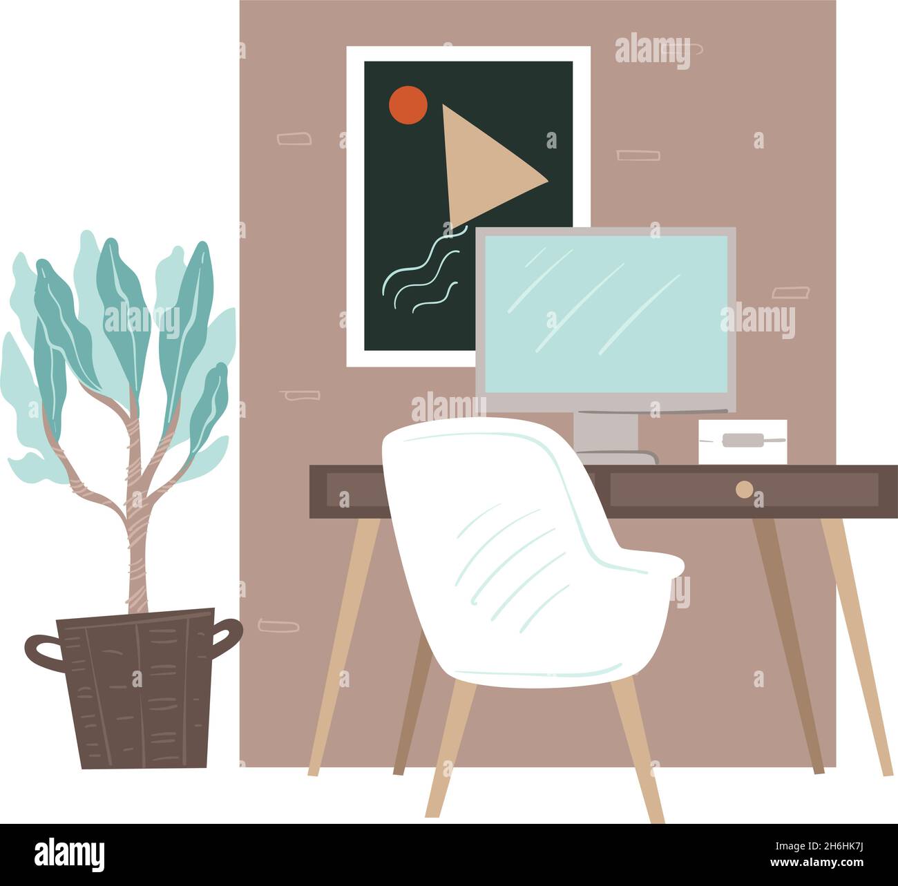 Lieu de travail avec gadgets, mobilier et décor Illustration de Vecteur