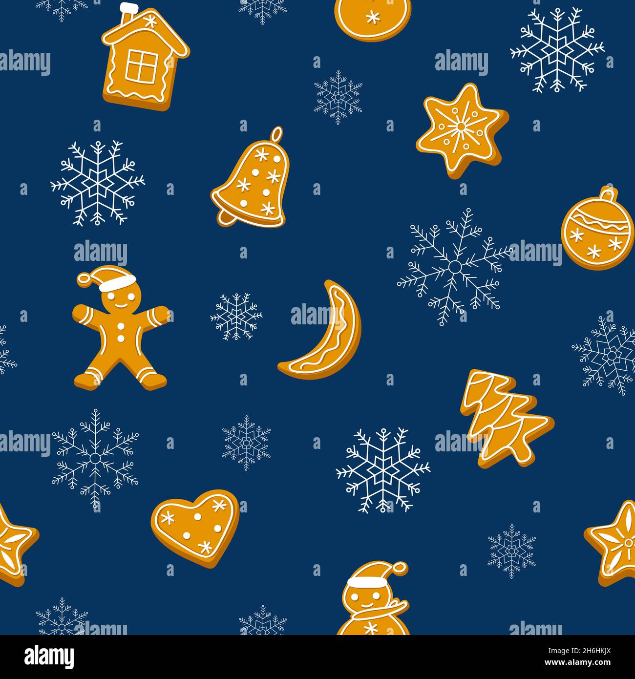 Motif sans coutures en pain d'épice.Motifs d'hiver sans coutures avec biscuits au pain d'épice.Arrière-plan de Noël mignon. Illustration de Vecteur