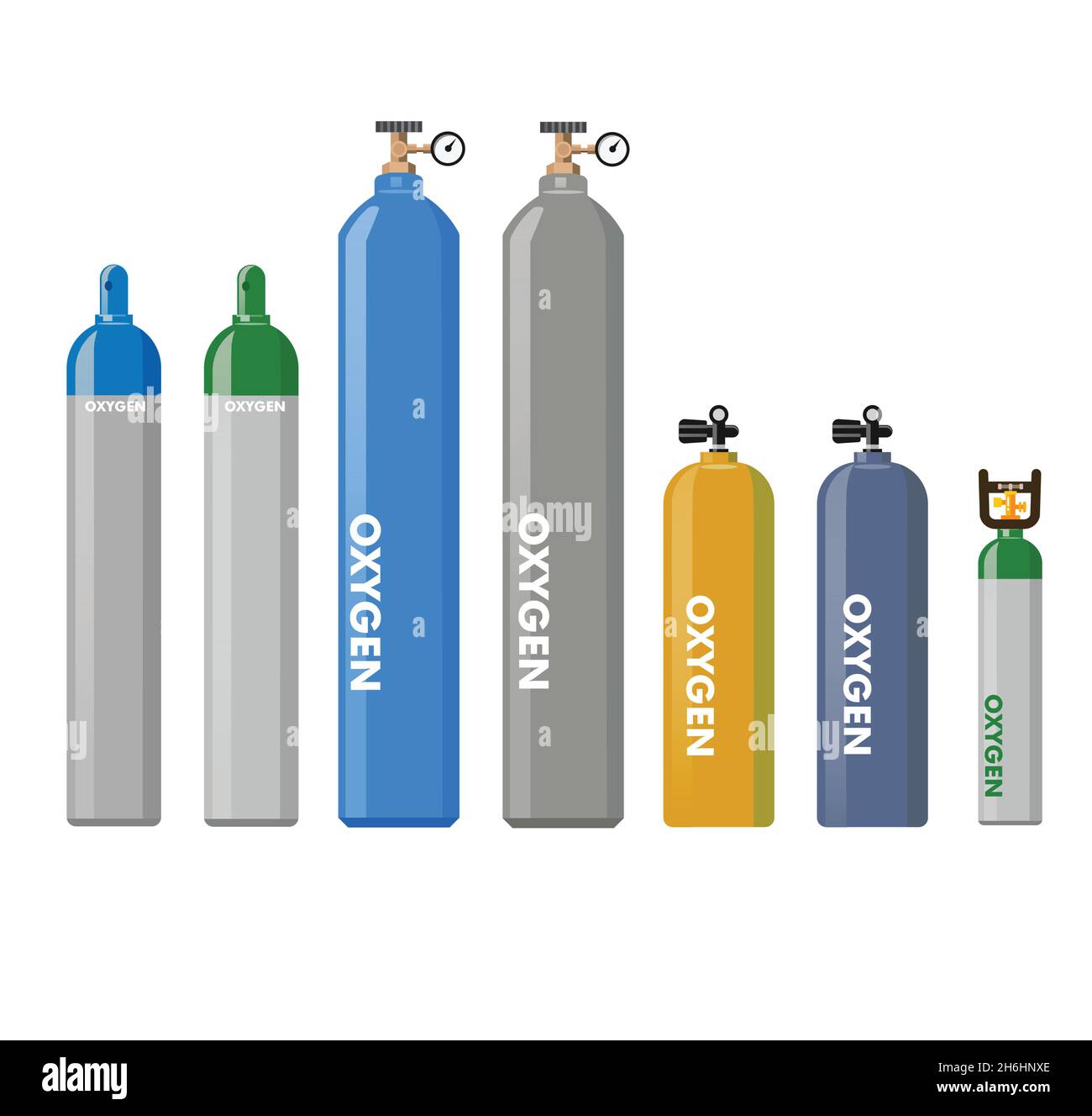 Equipement médical réservoir d'oxygène et cylindre régulateur manomètre.pression de contrôle oxygène gaz pour les soins d'un patient maladie respiratoire et RCP d'urgence à Hos Illustration de Vecteur