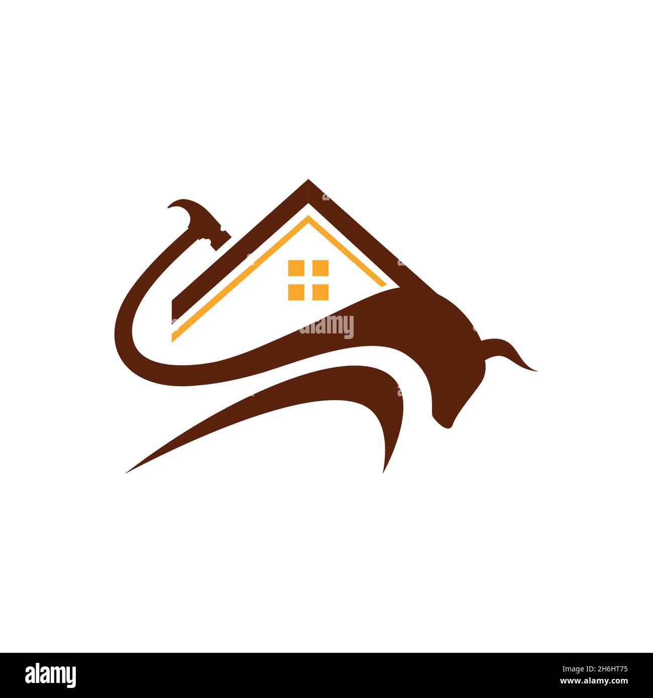 conception vectorielle.Logo créé à partir du logo combiné taureau et rénovation de la maison. Illustration de Vecteur
