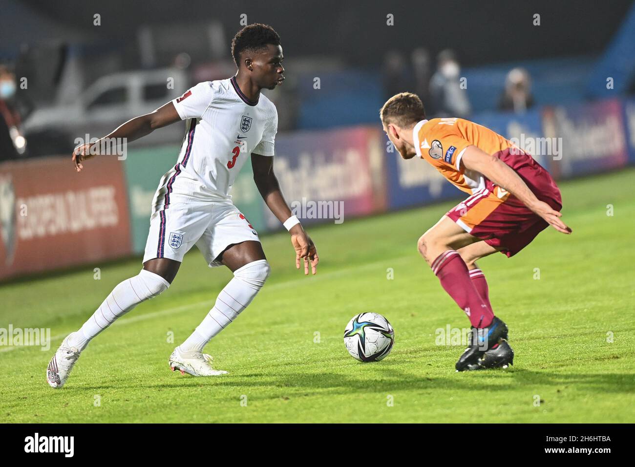 Stade de Saint-Marin, Saint-Marin, République de Saint-Marin, 15 novembre 2021, Bukayo Saka en action pendant le Centre panaméricain de tennis - coupe du monde de la FIFA Banque D'Images