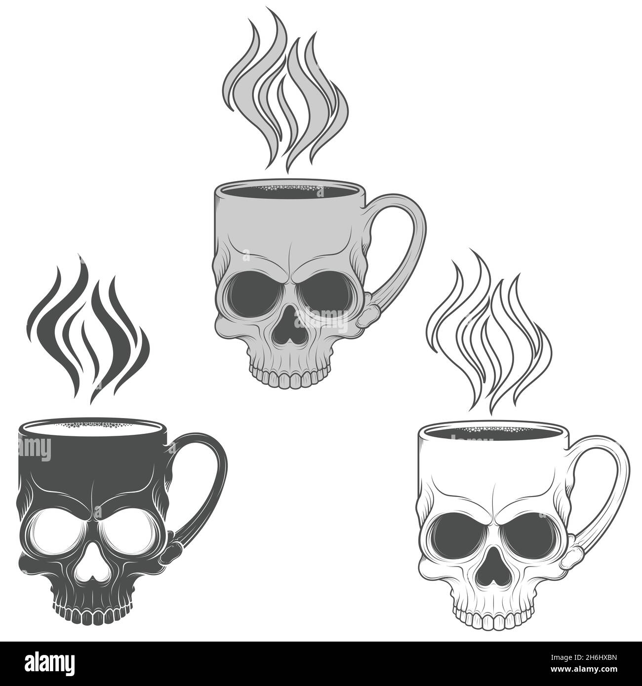 Illustration d'une tasse en forme de crâne avec café chaud, boisson chaude dans un crâne humain Illustration de Vecteur