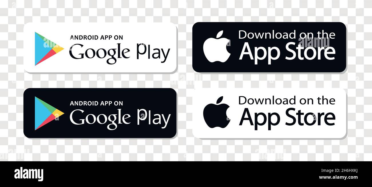 Kiev, Ukraine - 7 novembre 2021: Boutons Google Play Store, Amazon AppStore, Téléchargement sur l'Apple App Store, téléchargement sur Microsoft Store Illustration de Vecteur