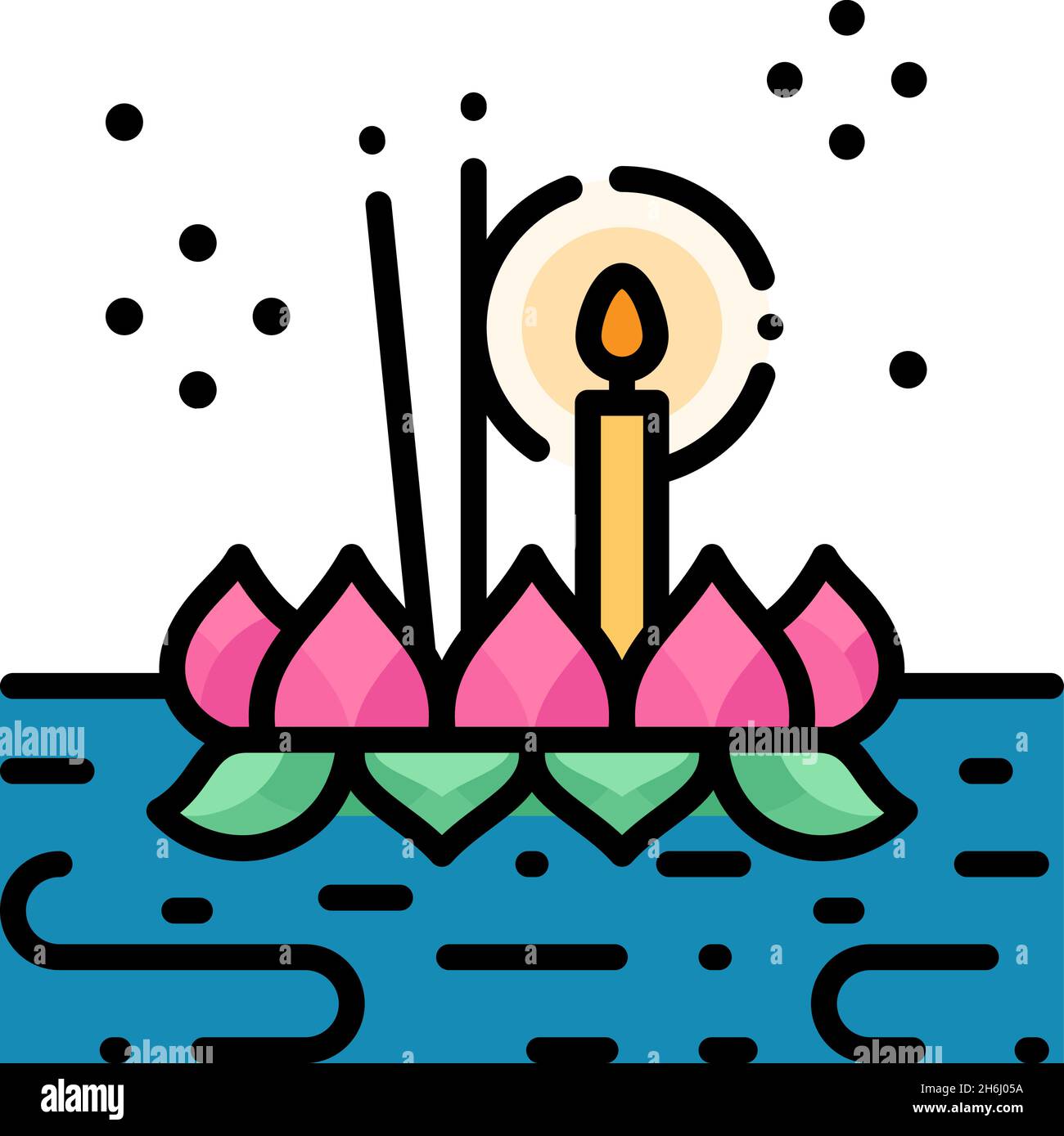 Loi Krathong festival ligne colorée icône vecteur illustration.Loi Krathong est un festival annuel de panier flottant thaïlandais décoré pour respecter la rivière spir Illustration de Vecteur