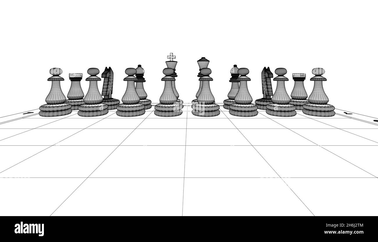Image filaire des figures sur un échiquier à partir de lignes noires isolées sur fond blanc.Vue avant.3D.Illustration vectorielle Illustration de Vecteur Image filaire des figures sur un échiquier à partir de lignes noires isolées sur fond blanc.Vue avant.3D.Illustration vectorielle Illustration de Vecteur