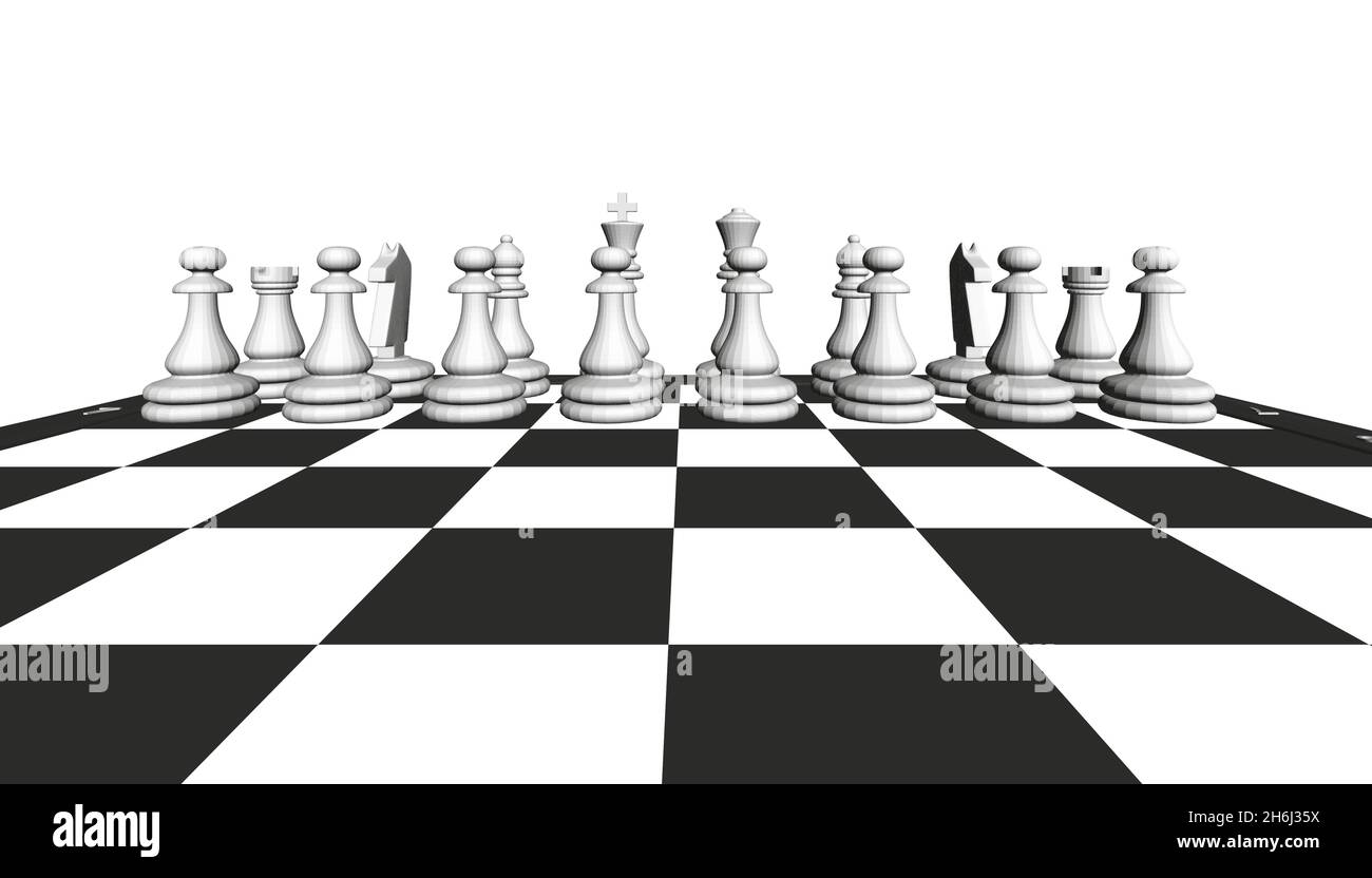 Pièces blanches sur un échiquier isolé sur un fond blanc.Vue avant.3D.Illustration vectorielle Illustration de Vecteur Pièces blanches sur un échiquier isolé sur un fond blanc.Vue avant.3D.Illustration vectorielle Illustration de Vecteur