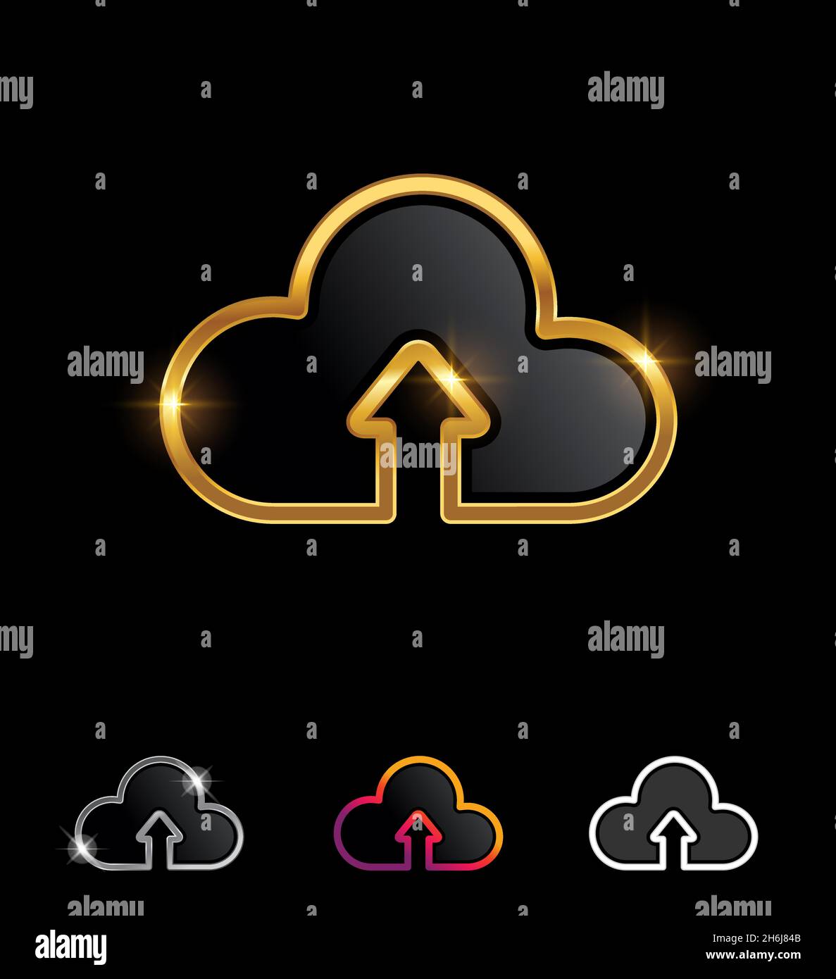 Ensemble d'illustrations vectorielles de Golden Upload Cloud Vector Sign Illustration de Vecteur