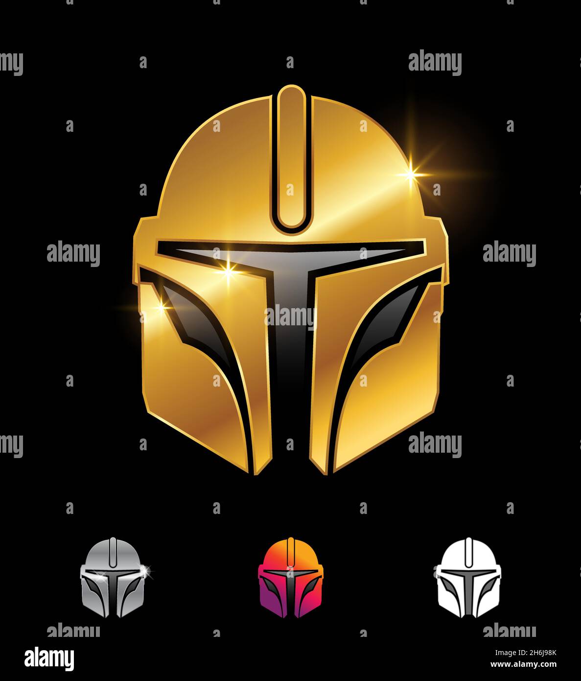 Un jeu d'illustrations vectorielles de Gold Star Wars Helmet Illustration de Vecteur
