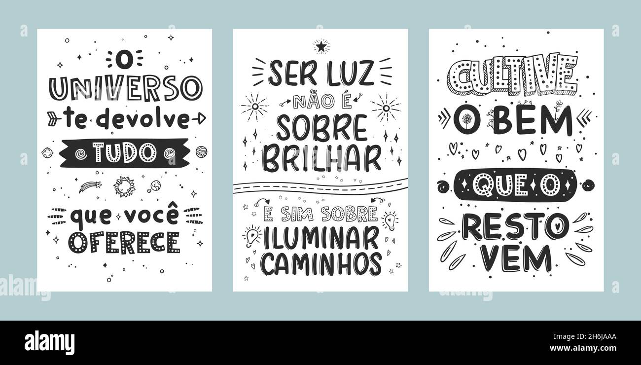 Trois affiches de motivation portugaise.Bonnes phrases ! Illustration de Vecteur