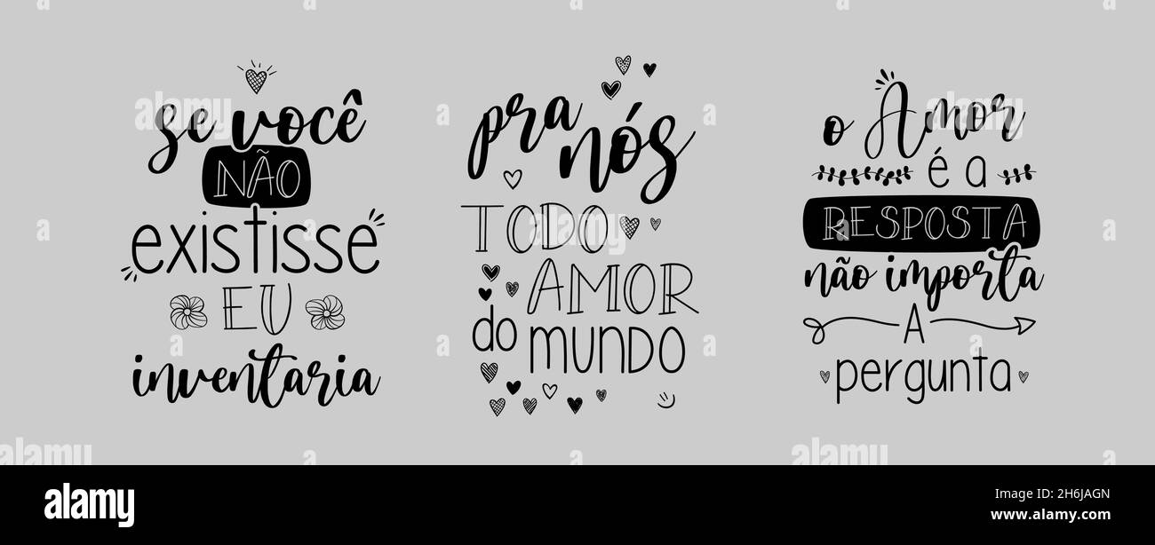 Trois lettres d'amour dans le vecteur portugais brésilien.Traduction: «si vous n'aviez pas existé, je inventerais» «tout l'amour dans le monde pour nous» «l'amour est t Illustration de Vecteur