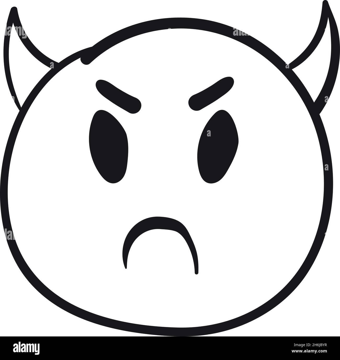 Doodle emoji avec des cornes.Affiche un pictogramme d'image, une illustration vectorielle isolée sur fond blanc Illustration de Vecteur