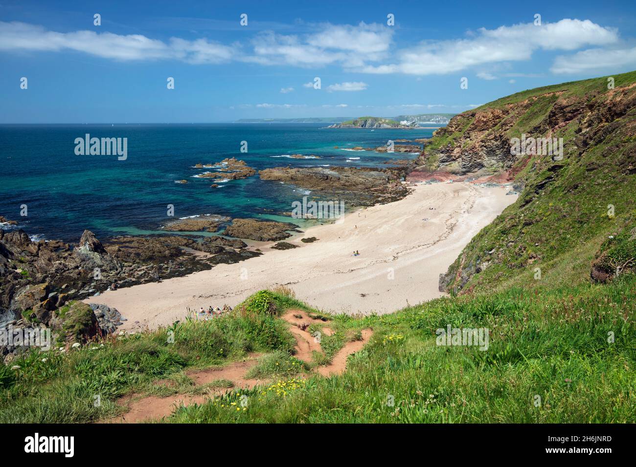 Large plage de sable, Thurlestone, quartier de South Hams, Devon, Angleterre, Royaume-Uni, Europe Banque D'Images