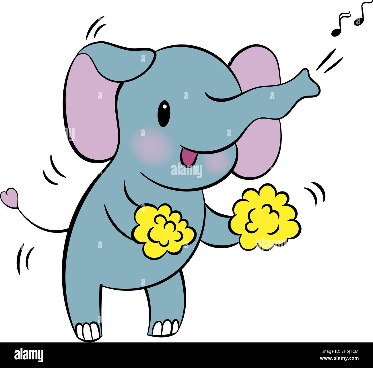 Autocollant émotionnel avec un joli elefant.Style kawaii.Autocollant emoji de dessin animé avec elefant dansant.Illustration vectorielle. Illustration de Vecteur