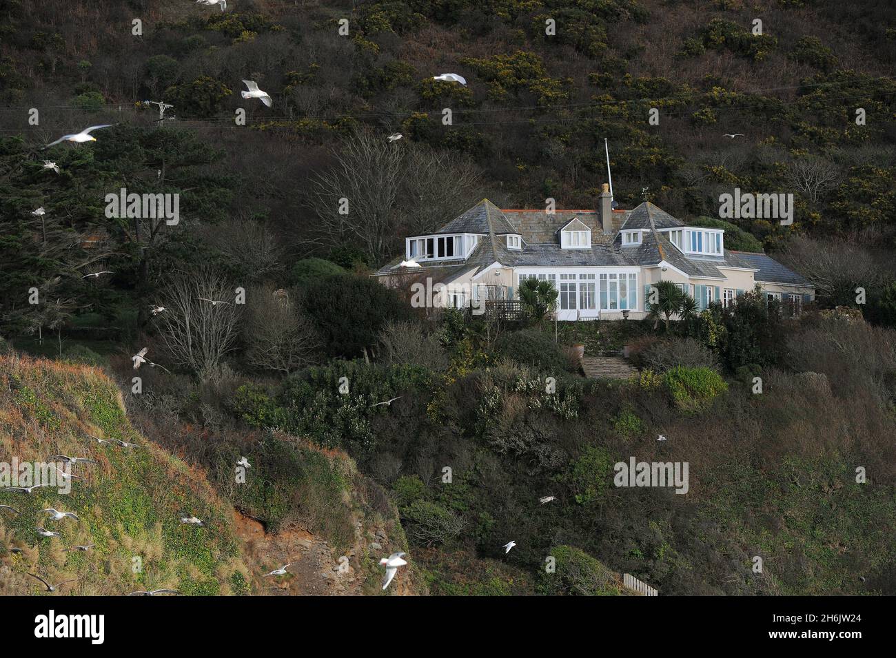 La maison reculée de la chanteuse Kate Bush sur la côte sud du Devon. Banque D'Images