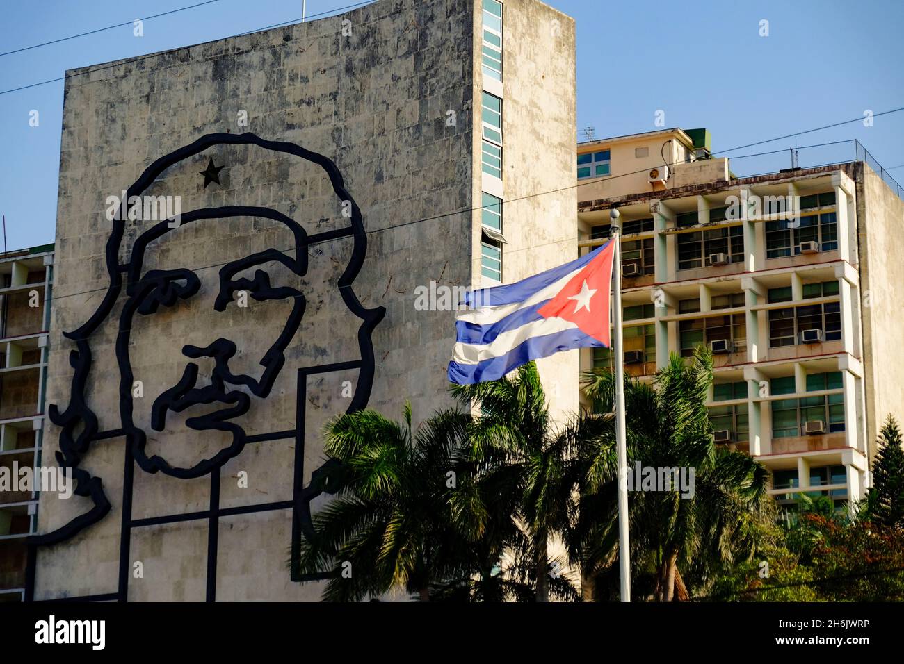 Sculpture géante du Che Guevara sur la Plaza de la Revolucion (place de la Révolution, la Havane, Cuba, Antilles, Amérique centrale Banque D'Images