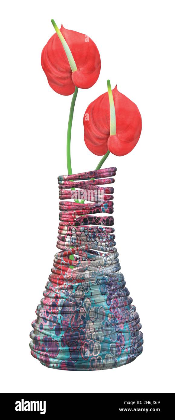 Fleur d'Anthurium rouge en métal brillant coloré vase de peinture abstrait Illustration de Vecteur