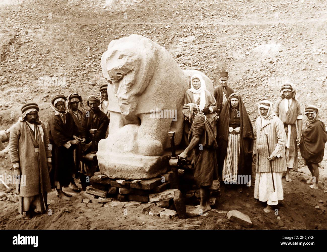 Lion de Babylone, Irak, cette photographie est datée du 31 mars 1898 Banque D'Images