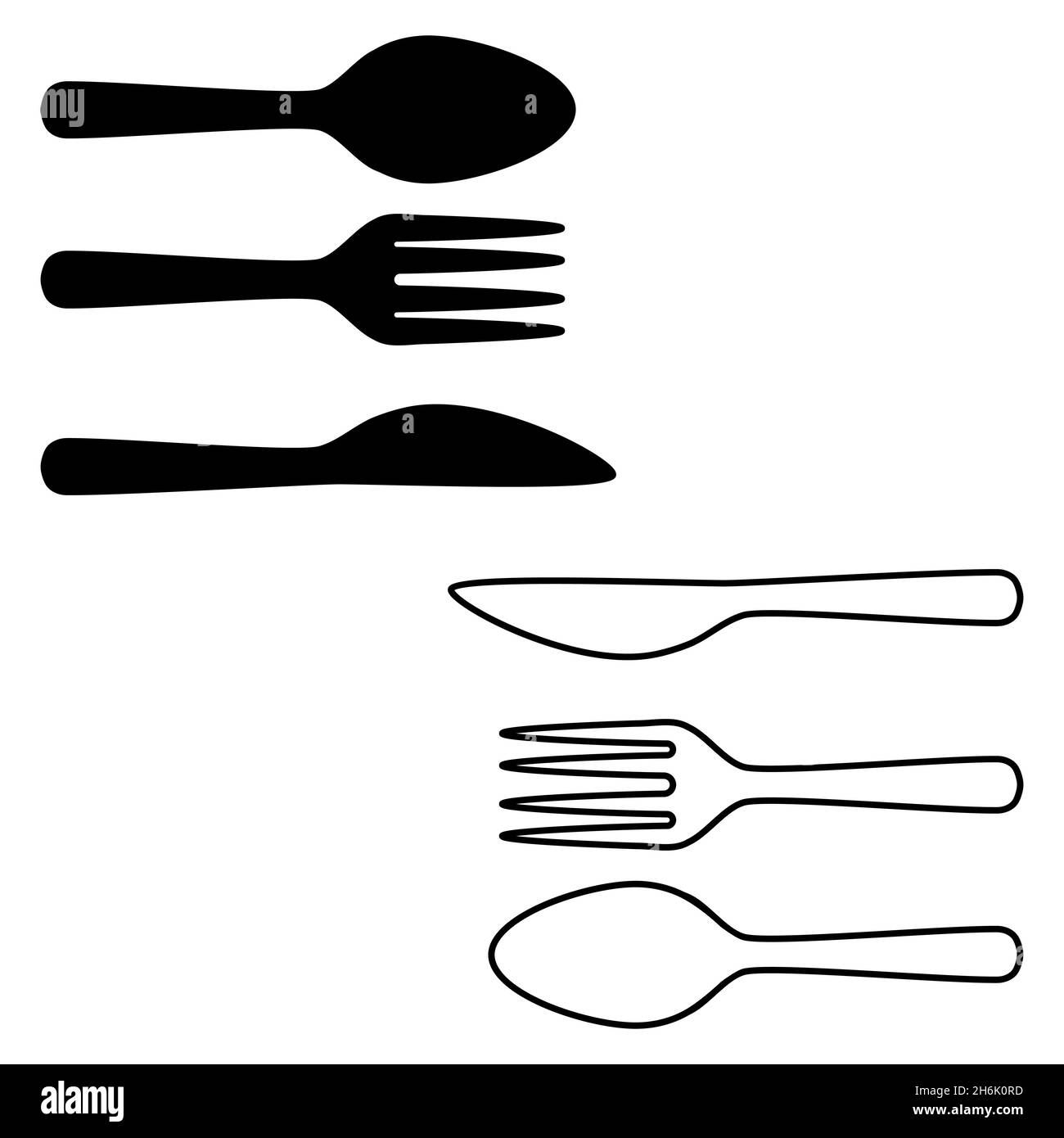 Fourchette Cuillère Couteau Couverts Cuisine Ustensiles Silhouette Vector  Icon Set