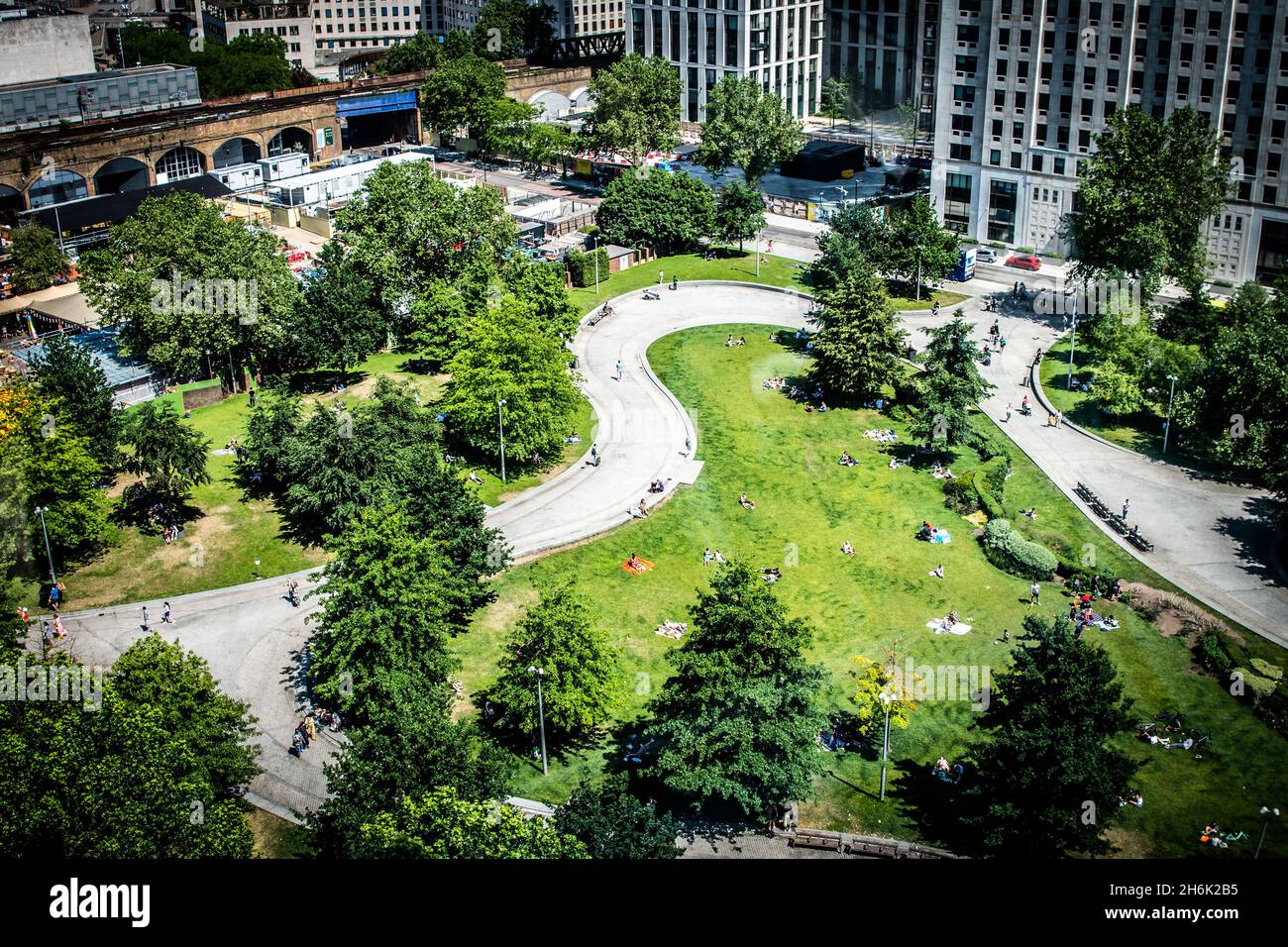 Vue aérienne de Jubilee Gardens, Southbank, Londres Banque D'Images